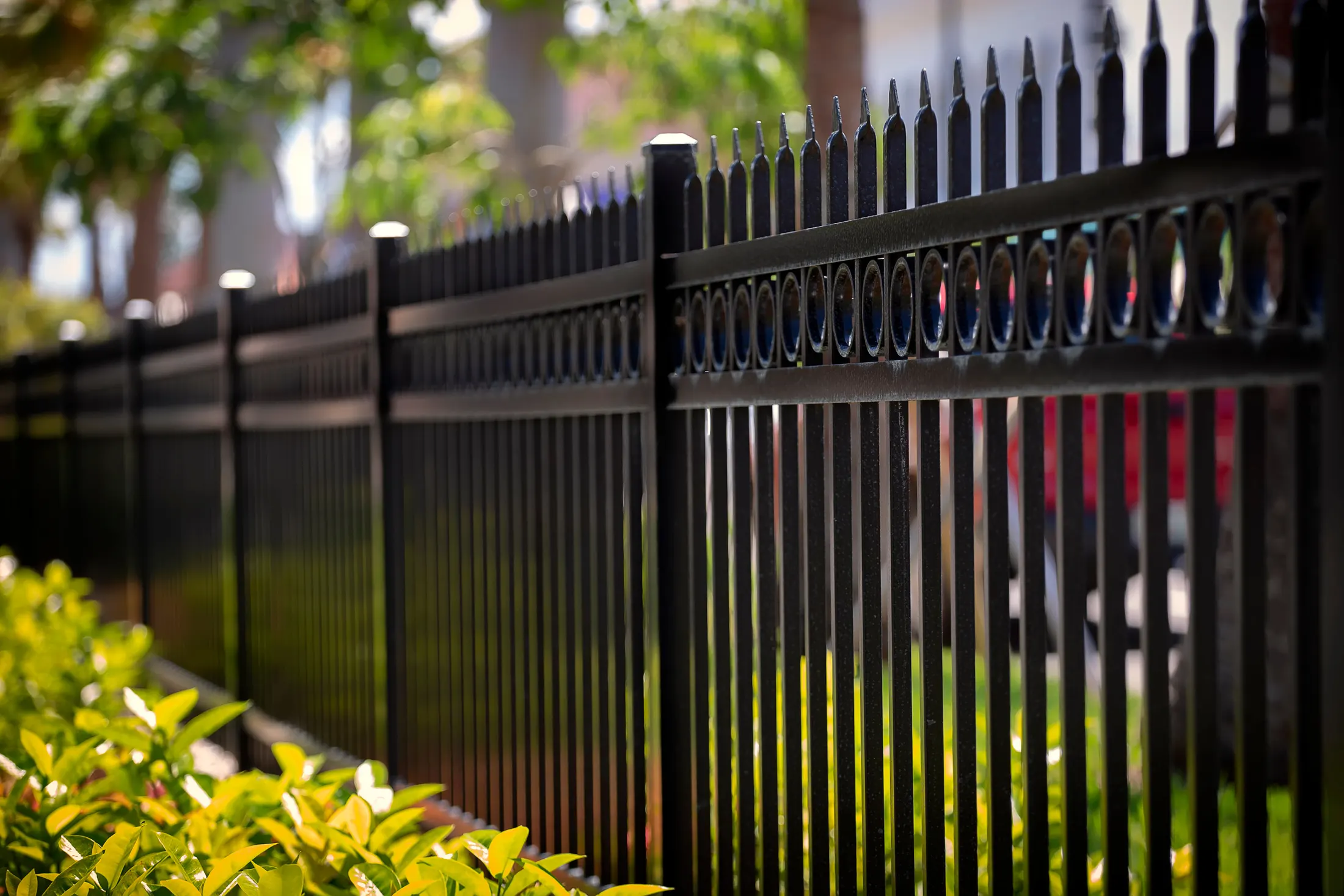Black ornamental wrought iron aluminum fence panel